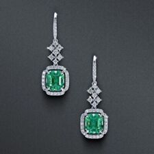 4.00 Ct Emerald Cut Simulated Green Emerald Drop Earrings 14k White Gold Plated for sale  Shipping to South Africa