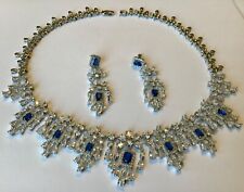 STERLING SILVER CUBIC ZIRCONIA BLUE SAPPHIRE NECKLACE & EARRINGS ADASTRA for sale  Shipping to South Africa