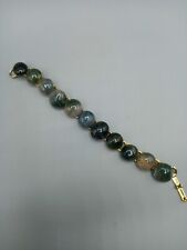 Moss agate bracelet, 11 stones, gold tone metal articulated,  18 cm for sale  Shipping to South Africa