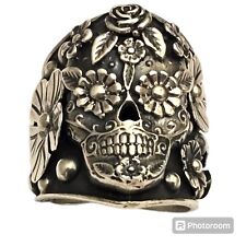 Drop Dead Gorgeous Rare Taxco Mexico 950 Silver Sugar Skull Ringsz9 for sale  Shipping to South Africa