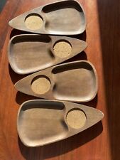 Bandejas de lanches de madeira Sere (4) porta-copos de cortiça embutidos, esculpidos à mão, leves, MCM, Japão comprar usado  Enviando para Brazil