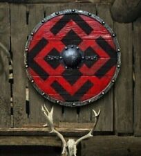 Rosso Viking Autentico Shield di Legno Medievale Rotondo Warrior da Parete comprar usado  Enviando para Brazil