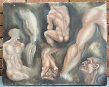 Vintage Nude Naked Man Male Portrait Study Oil Painting Modern Art Wall Hanging , used for sale  Shipping to Canada