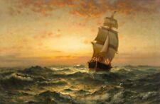 Usado, Pintura A Óleo Edward Moran Navio Em Alto-mar Paisagem Barco Vela ondas Feita À Mão Em Óleo comprar usado  Enviando para Brazil