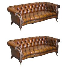 Par restaurado fino importante de sofás antigos de couro Howard & Sons Chesterfield comprar usado  Enviando para Brazil