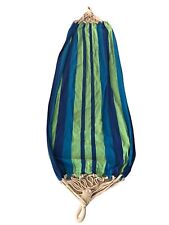 Corbata de tela pesada de hamaca verde a rayas azules 8 pies de largo dormitorio de verano segunda mano  Embacar hacia Argentina