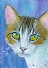 Cute Tabby Cat Original Pencil ACEO Drawing Painting Kitten Seraphin-Art for sale  Shipping to Canada