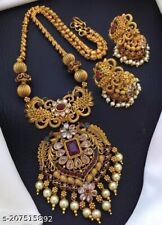 Indian Bollywood Style Gold Plated Choker Necklace Earrings Temple Jewelry Set, used for sale  Shipping to South Africa