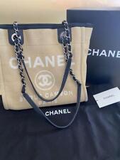 CHANEL Deauville PM Chain Shoulder Tote Bag Denim Beige W/ Box Used til salgs  Frakt til Norway