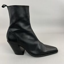 Asos Black Leather Ankle Zip Bogger Bootie Western Heels Chunky Boots UK7.5 Wide for sale  Shipping to South Africa