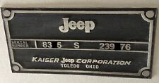 Kaiser  Jeep ID Data Plate Serial Number Deeply Etched High Relief Your Number for sale  Shipping to South Africa