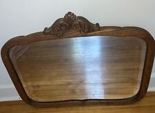 Antique Carved Oak Wood Dresser Chest Vanity Mirror Beveled 26” x 21” Wall for sale  Shipping to South Africa