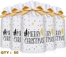 50 peças sacola de presente sacola de doces ouro floco de neve feliz Natal sacolas de guloseimas festa de Natal, usado comprar usado  Enviando para Brazil
