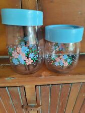 Used, Vintage Carlton Glass Canisters blue pink flowers 1L and 3/4L for sale  Shipping to South Africa