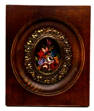 Flowers oil painting miniature with wooden frame and brass decoration | for sale  Shipping to South Africa