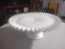 FENTON WHITE MILK GLASS SILVER CREST RUFFLED EDGE FOOTED CAKE STAND 11" for sale  Shipping to South Africa