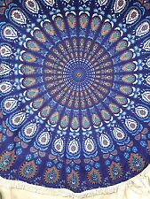 Mandala redonda toalha de praia cobertor tapete de piquenique algodão felpudo franja borlas azul comprar usado  Enviando para Brazil