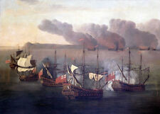 Pintura al óleo perfecta 36x24 pintada a mano sobre lienzo ""Batalla naval"" N8107 segunda mano  Embacar hacia Argentina