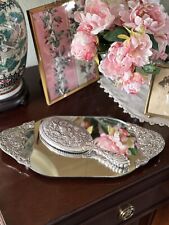 Vintage Silverplate Vanity Dressing Table Mirror Set Repoussé Floral Design for sale  Shipping to South Africa