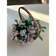 Flores frisadas vintage em cesta de vime tecida decoração feita à mão contas de sementes comprar usado  Enviando para Brazil