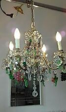 Lampadario vintage ottone cristalli grappolo d'uva 4luci Old Chandelier lustre usato  Torino