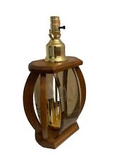 Vintage Etched Smoked Glass Wood Brass Retro MCM Table Lamp 3 Way Candle for sale  Shipping to South Africa
