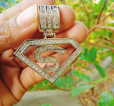 2 Ct Baguette Cubic Zirconia Men's Custom Superman Pendant 925 Sterling Silver, used for sale  Shipping to South Africa