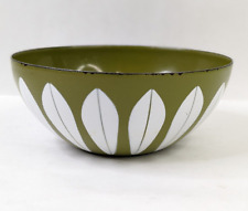 Cathrineholm Bowl 5.5 in Avocado Green White Lotus Enamelware MCM Norway Vintage, used for sale  Shipping to South Africa