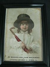 Vintage Victorian Buggies Farm Machinery Trade Card Advertising Girl Hat framed  for sale  Shipping to South Africa