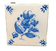 Usado, Azulejo quadrado Majólica Portugal pintado à mão flor azul vintage 5,5" comprar usado  Enviando para Brazil