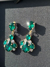 Pendientes colgantes de cristal de vidrio artístico de 2" de colección CZECH VERDE DECO VERDE claro blanco transparente, usado segunda mano  Embacar hacia Argentina