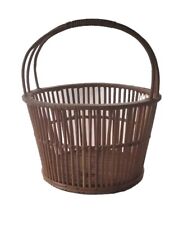 Oval Vintage Bamboo and Rattan Finish Basket With Handle 12" Wide  for sale  Shipping to South Africa