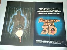 Friday The 13th Part 3 3-D Original UK Quad Poster Slasher Horror Film Pre Cert, usado comprar usado  Enviando para Brazil
