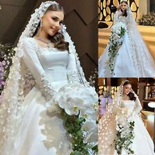 Elegant Satin Wedding Dresses Long Sleeves 3D Flowers With Train Bridal Gowns for sale  Shipping to South Africa
