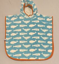 Poncho de baño de playa The Hooded Towel Co broches ballenas algodón azul naranja bebé niño S segunda mano  Embacar hacia Argentina