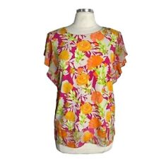 CALVIN KLEIN neon floral top size small pink orange flutter sleeve blouse for sale  Shipping to South Africa