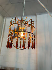 vintage iron basket with amber colored crystals hanging light for sale  Shipping to South Africa