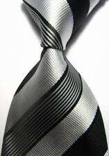 Quente! Gravata masculina clássica listrada preta prata tecido jacquard 100% seda comprar usado  Enviando para Brazil