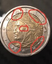 Moneda de 2 euros 2002 Italia Dante Alighieri ERROR ACUÑACIÓN rara rara rareza F segunda mano  Embacar hacia Argentina