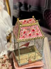 Vintage Artisan Miniature Dollhouse Hand Painted Bird Cage Pink Bird FRANCE, used for sale  Shipping to South Africa