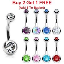 Belly Bar Surgical Steel Double Crystal Gem Navel Bar Button Ring Belly Bars for sale  Shipping to South Africa