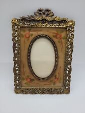 Antique Filigree Brass Photo PictuteFrame   Hand Painted Velvet Mat Ornate 5.5 H for sale  Shipping to South Africa