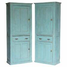 HAND PAINTED PAIR OF ANTIQUE VICTORIAN CIRCA 1860 PINE HOUSEKEEPERS CUPBOARDS for sale  Shipping to South Africa