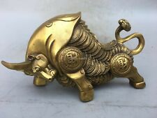 Usado, Móveis de cobre bronze 11"" decoram bênção animal riqueza dinheiro estátua de boi touro comprar usado  Enviando para Brazil