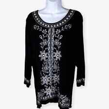 Peter Nygard Black Knit Embroidered Womens Tunic Top L  for sale  Shipping to South Africa