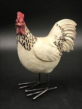 Wood White w/Black Dots Carved Rooster Chicken Hen Metal Feet Farmhouse Folk Art for sale  Shipping to South Africa