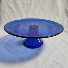Anchor Hocking Cobalt Blue Glass Footed Cake Stand Plate Pedestal 11" Diameter for sale  Shipping to South Africa