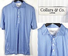 Used, Collar & Co. Dress Collar Polo Sky Blue & White Awning Stripe Golf Shirt L Large for sale  Shipping to South Africa