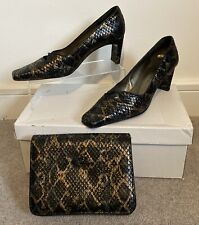 Shoes 5.5 & Matching Bag Black Brown Snakeskin Leather Wedding Occasion Outfit, used for sale  Shipping to South Africa