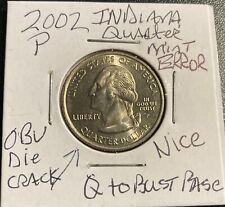 2002 P 25c Unique Indiana State Quarter US Mint Error OBV Die Crack na sprzedaż  Wysyłka do Poland